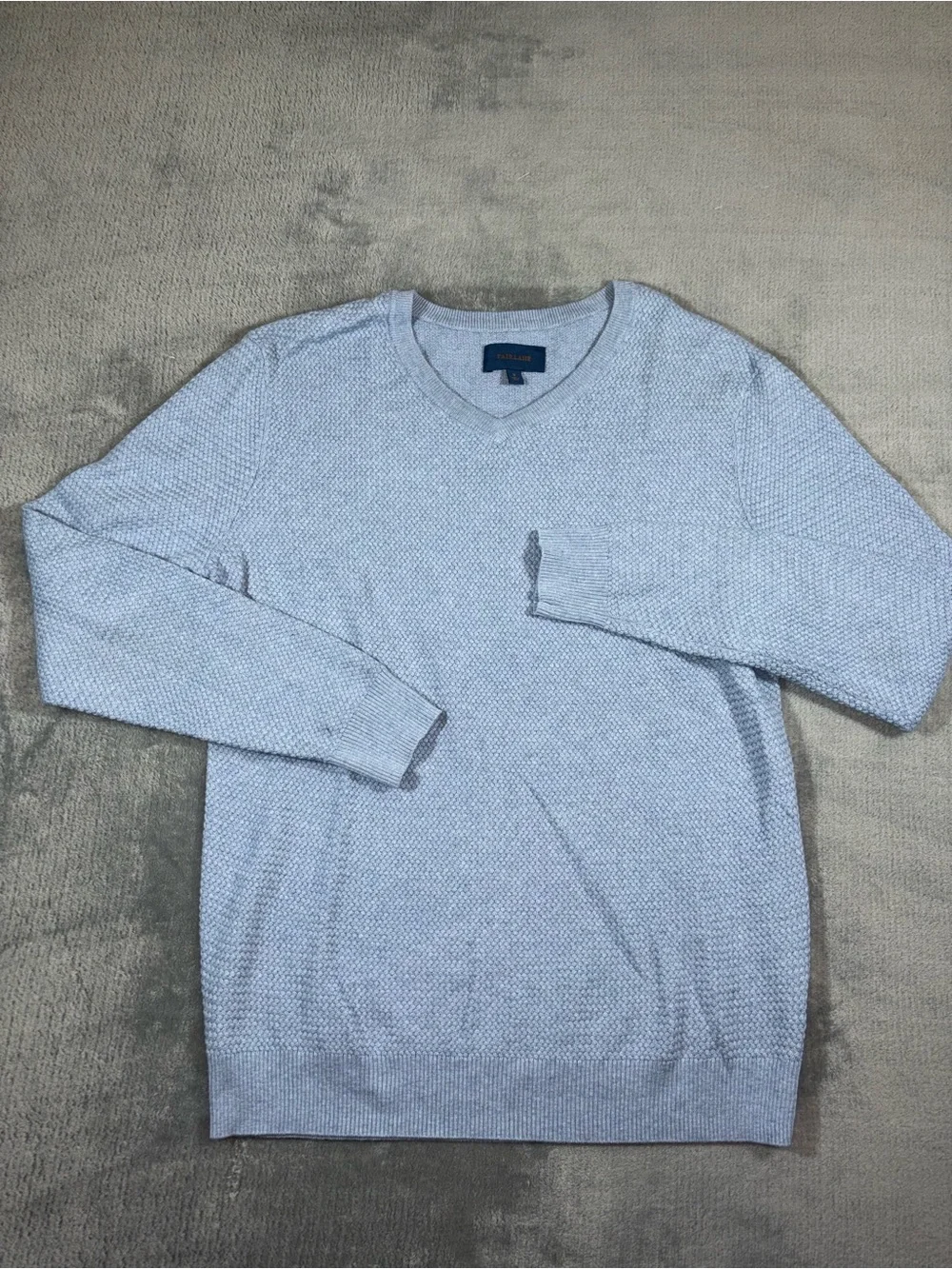 Men's Light Blue V-Neck Sweater Cotton Cashmere Blend